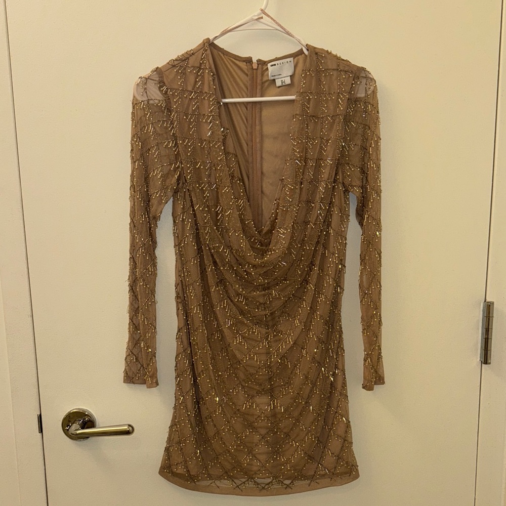 ASOS Metallic Gold Long Sleeve Dress